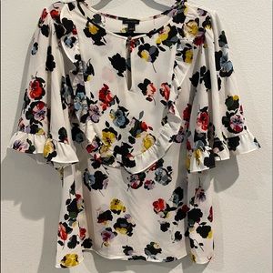 Ann Taylor large blouse white with black and red flowers- new but no tags